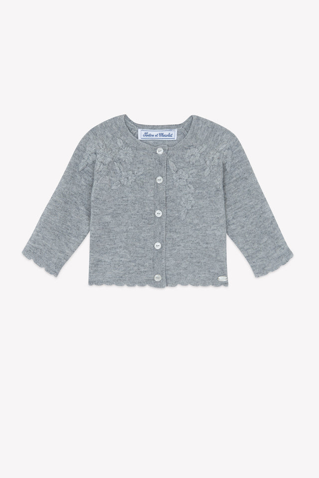 Cardigan - Grigio medio Lana ricami floreali - Image principale