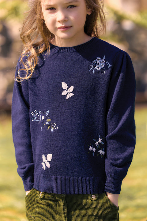 Maglia - Blu navy Lana ricami floreali - Image principale