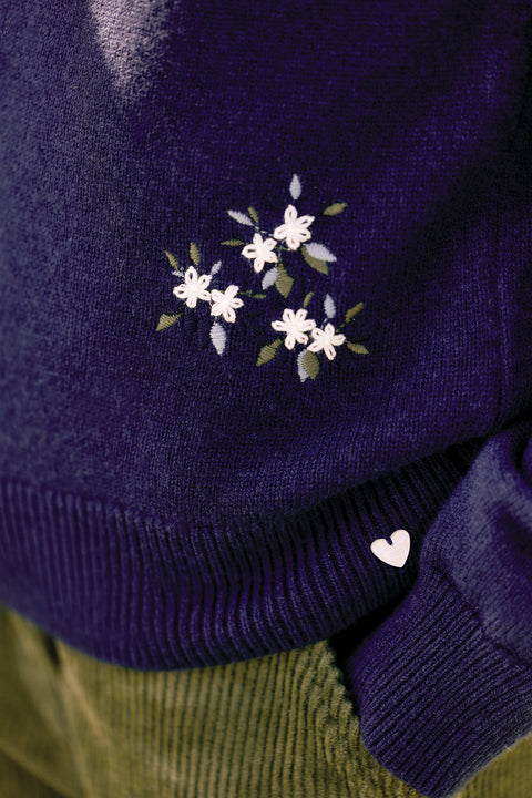 Maglia - Blu navy Lana ricami floreali - Image principale