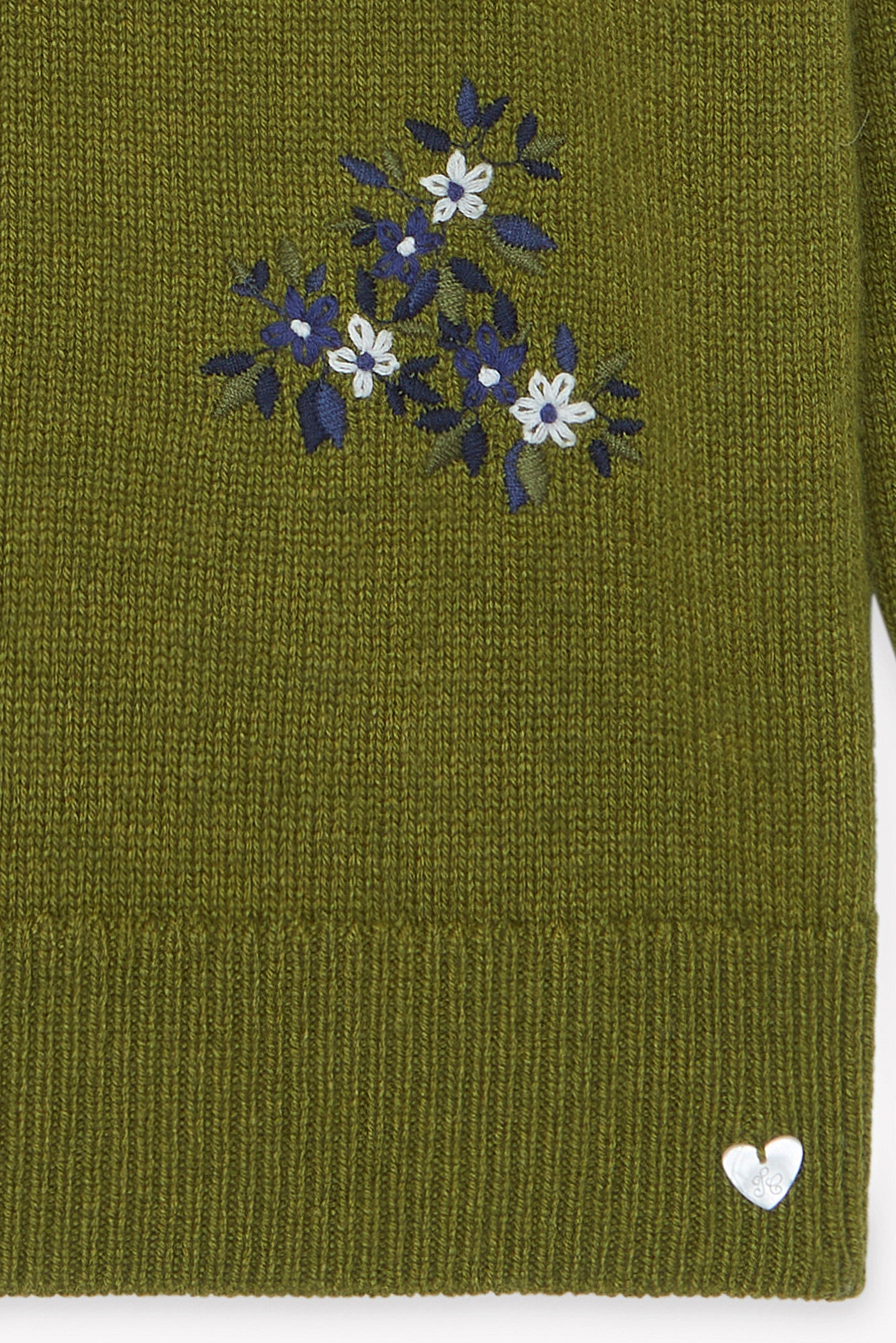Pull - Olive laine broderies fleurs