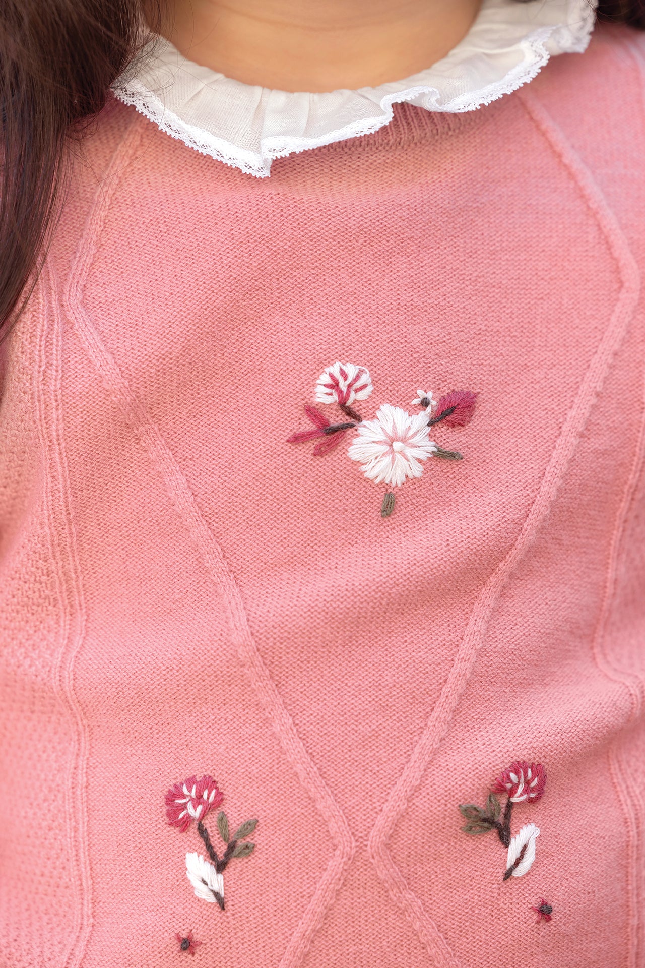 Pull - Blush laine broderie main