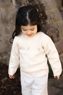 Pull - Ecru laine broderie main