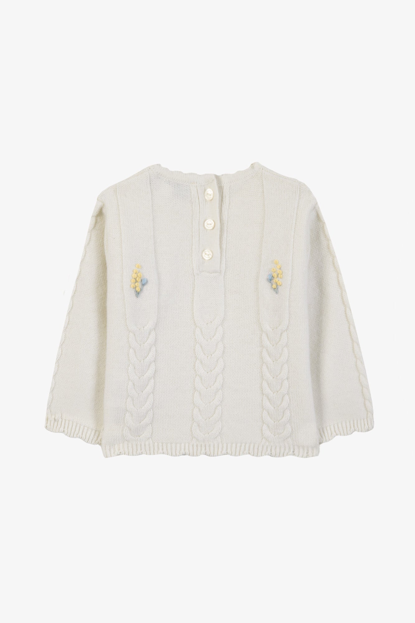 Pull - Ecru laine broderie main