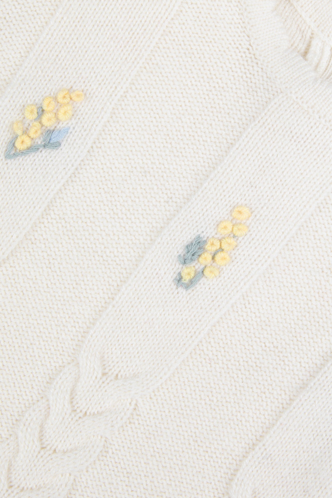 Pull - Ecru laine broderie main