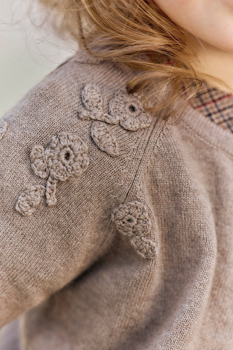 Cardigan - Beige medio Lana Ricamo fiori a mano - Image principale