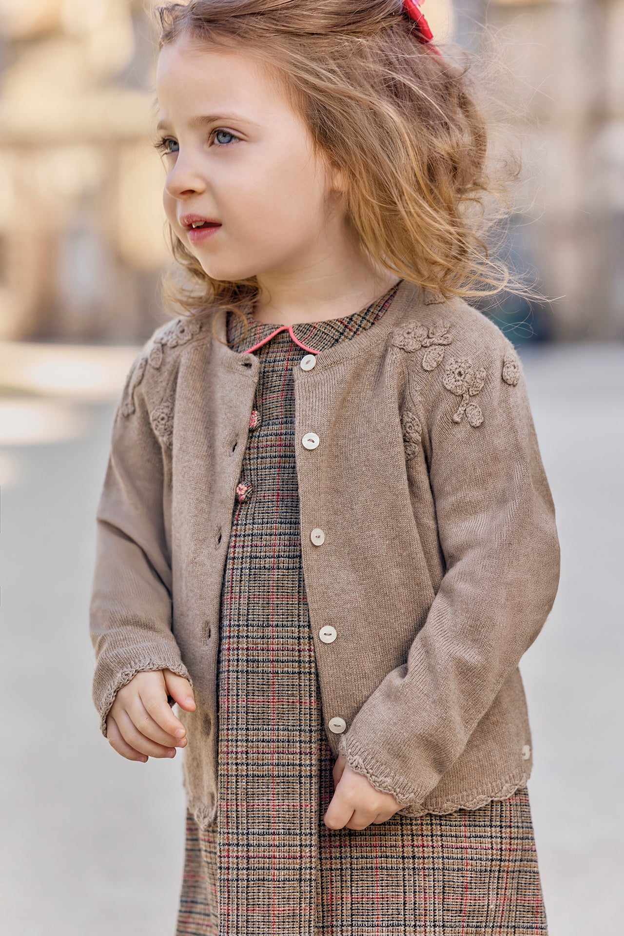 Cardigan - Beige medio Lana Ricamo fiori a mano