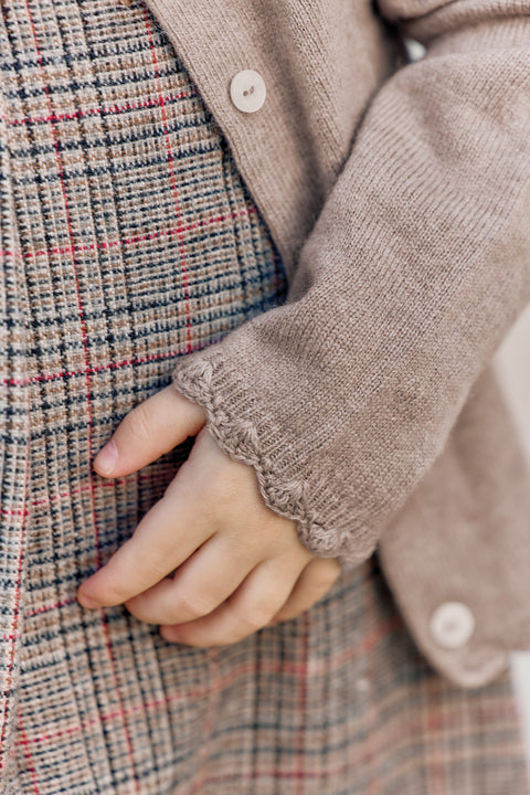 Cardigan - Beige medio Lana Ricamo fiori a mano - Image principale