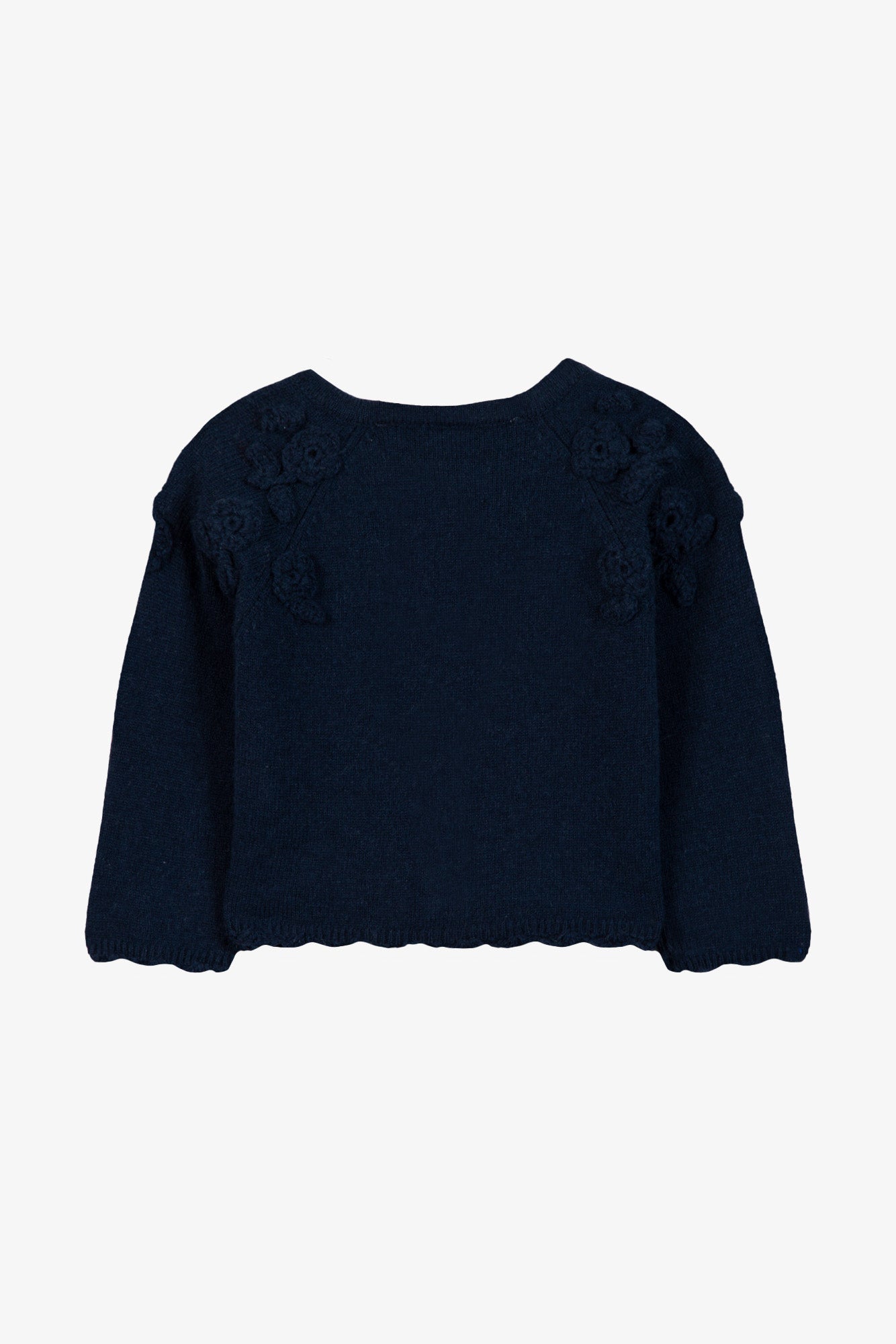 Cardigan - Marine laine broderie main fleurs