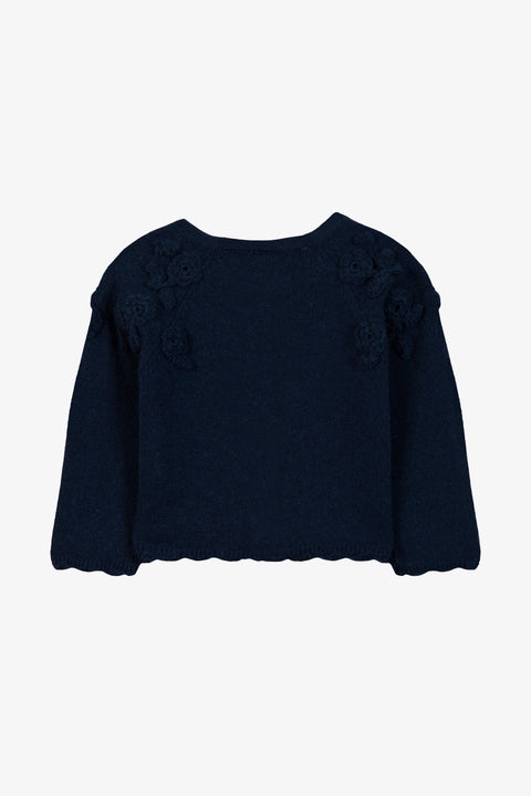 Vest - navy wol met handgeborduurde bloemen - Image principale
