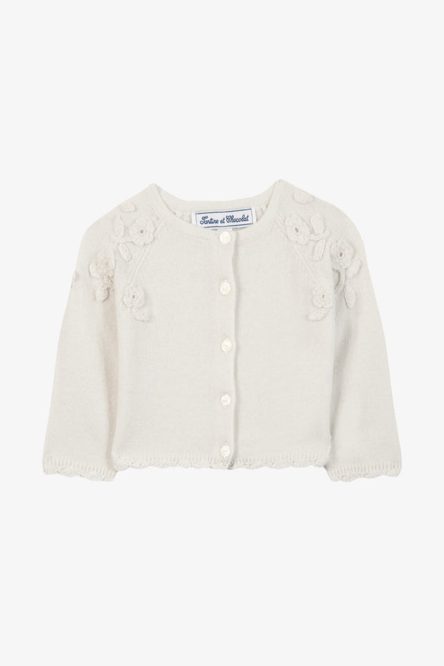 Cardigan - Madreperla  Lana Ricamo fiori a mano - Image principale