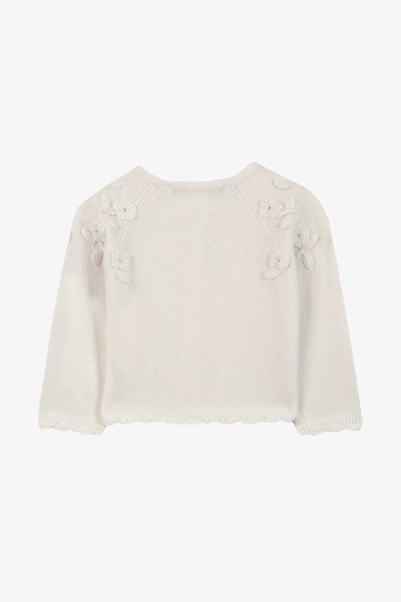 Cardigan - Ecru laine broderie main fleurs