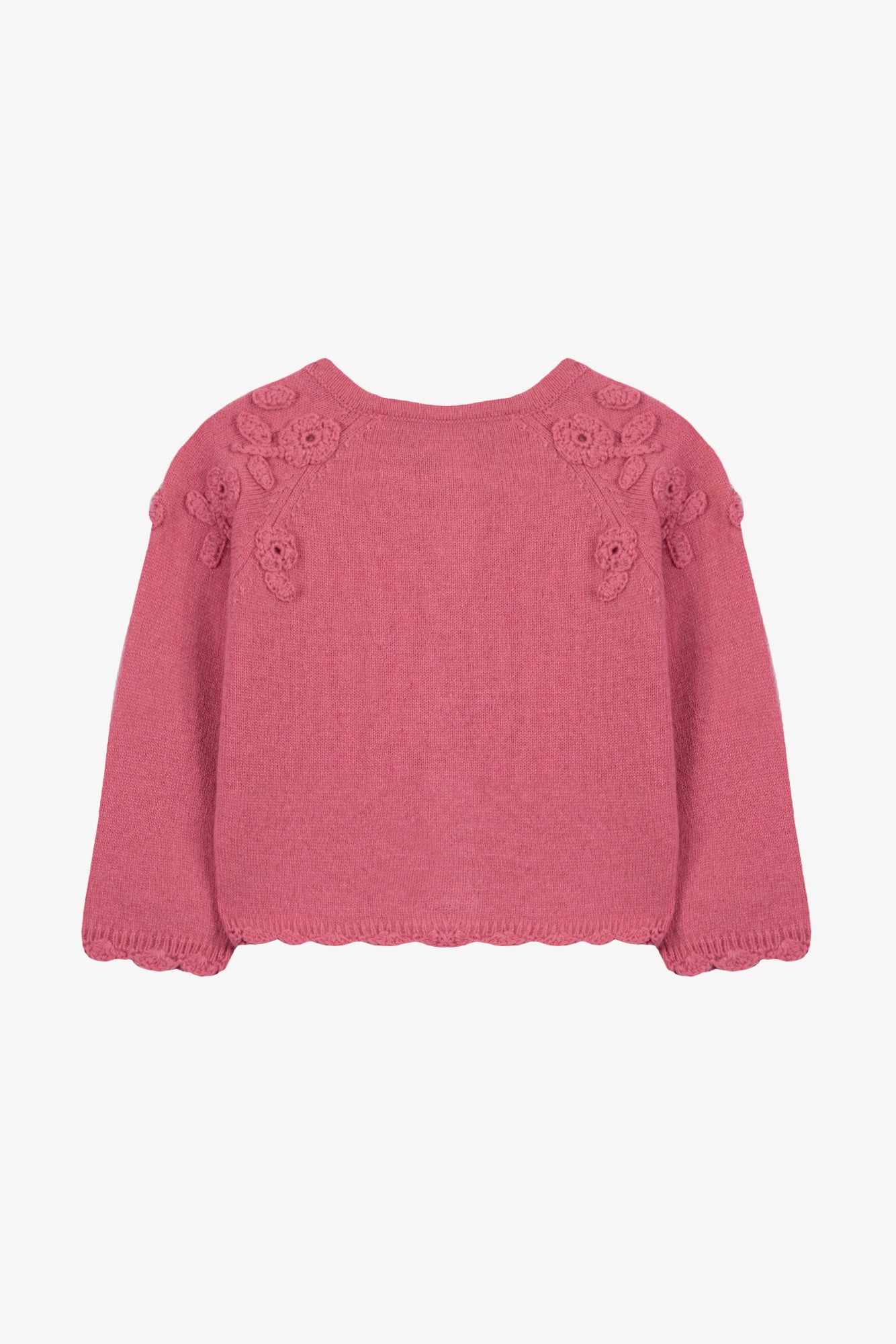 Cardigan - Rosa peonia Lana Ricamo fiori a mano