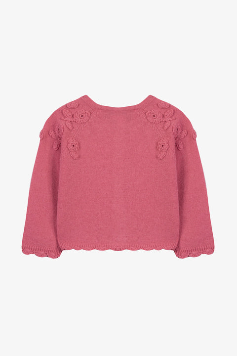 Cardigan - Rosa peonia Lana Ricamo fiori a mano - Image principale