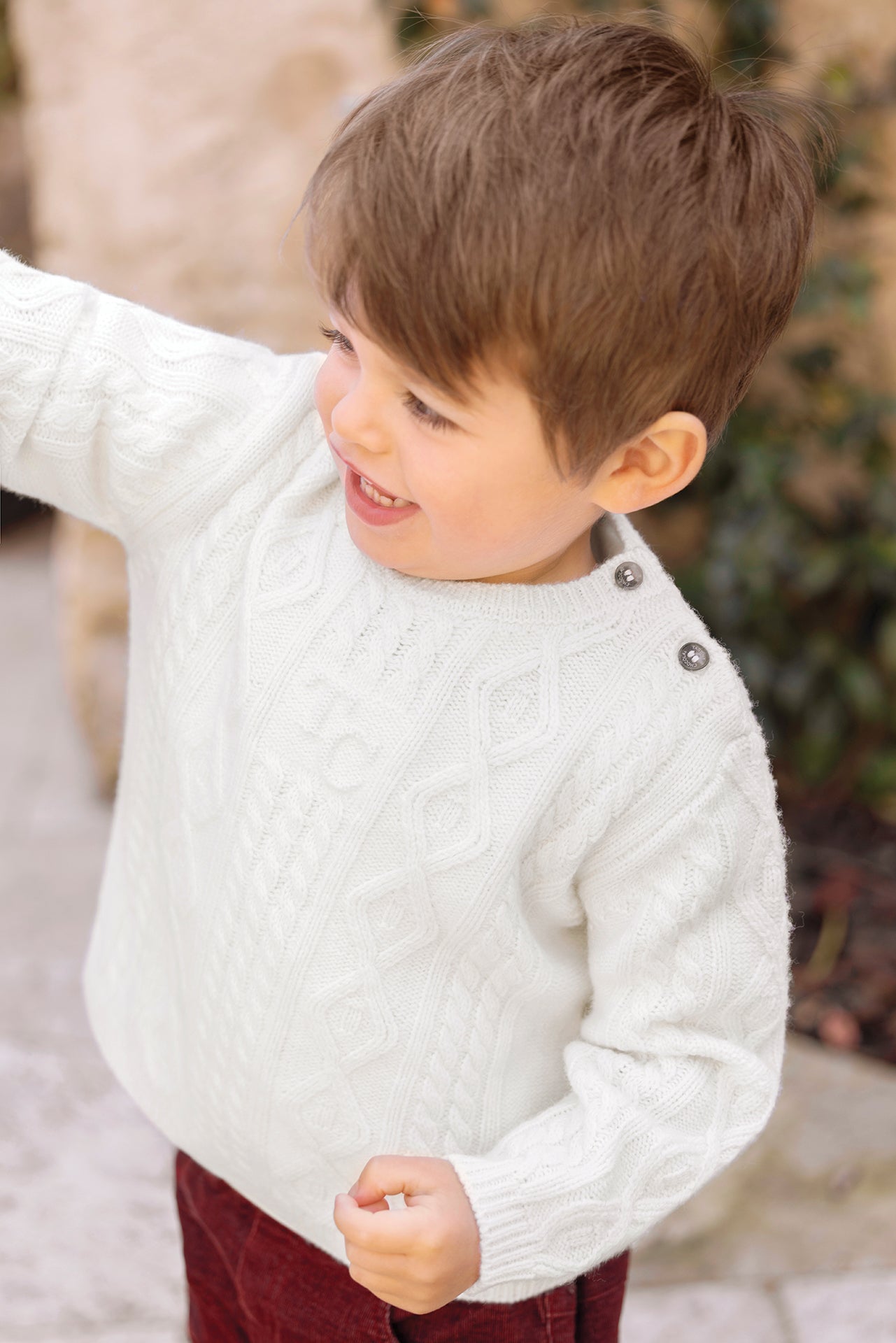 Pull - Ecru laine maille torsadée