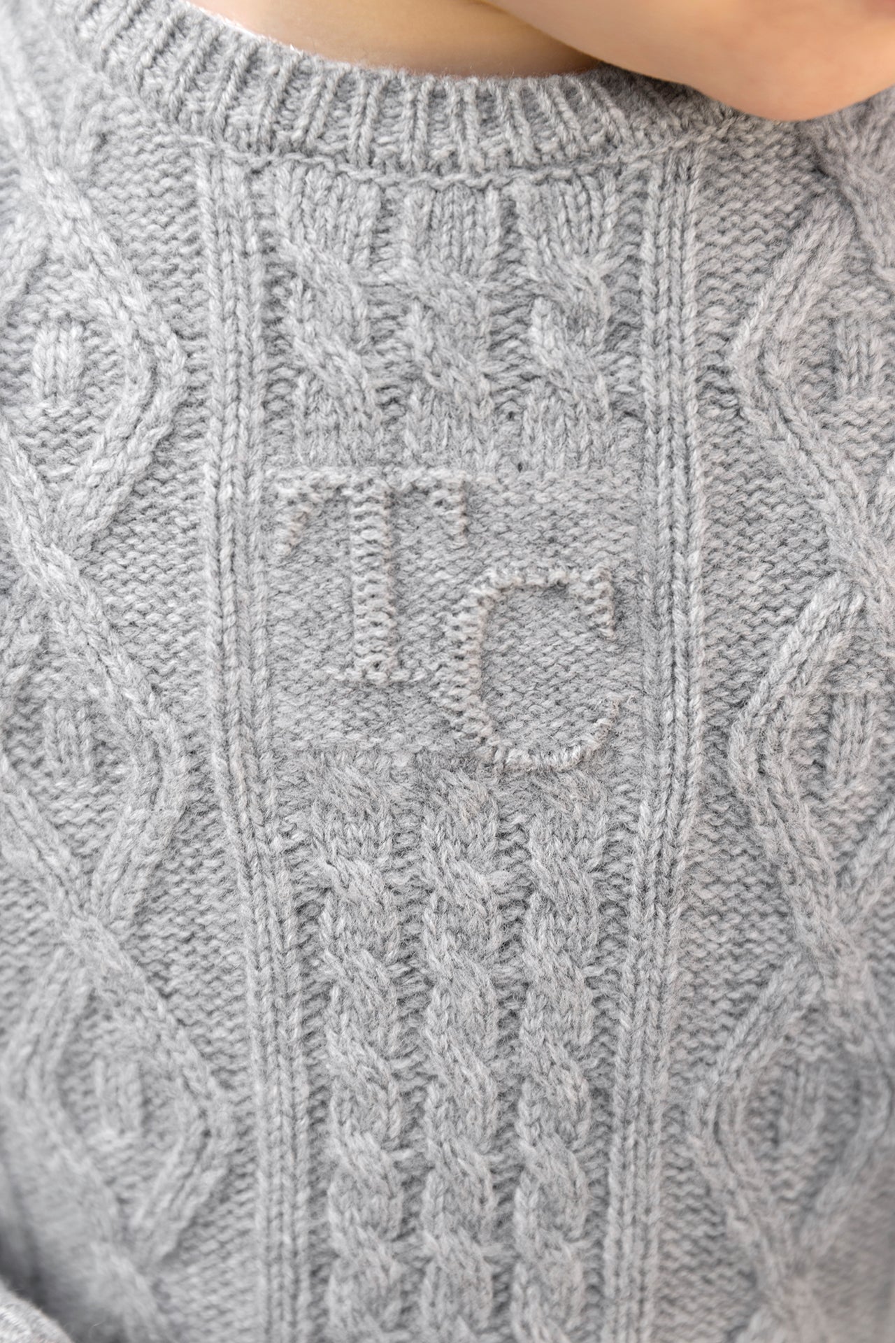 Pull - Gris chiné laine maille torsadée