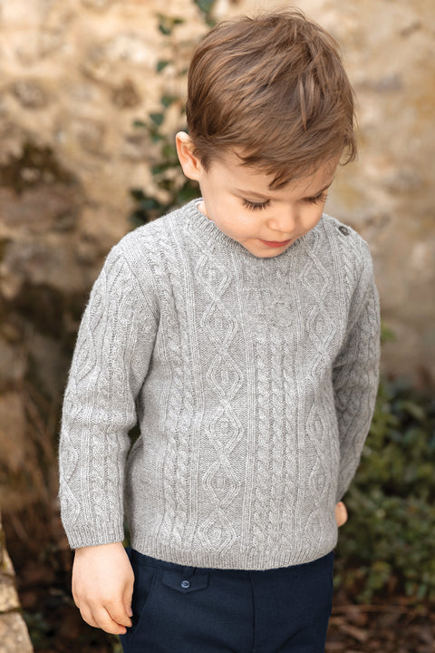 Maglia - Grigio mélange lana maglia a trecce - Image principale