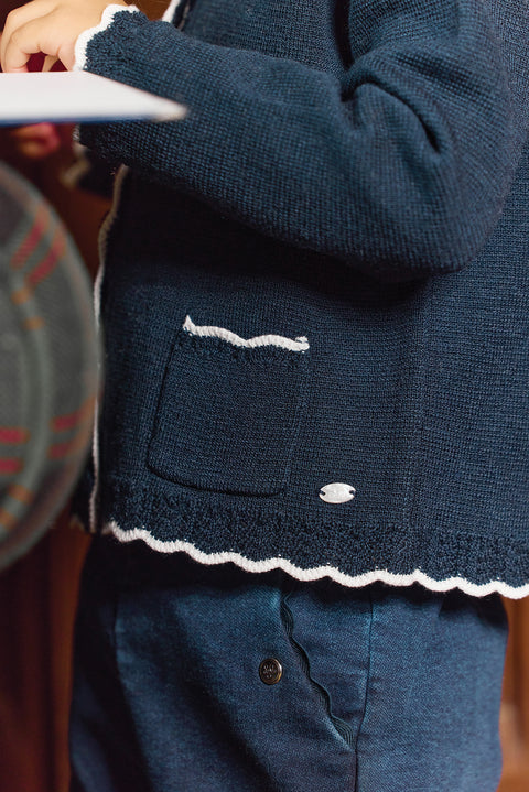 Cardigan - Navy Wool Peter pan collar Embrodery English - Image principale