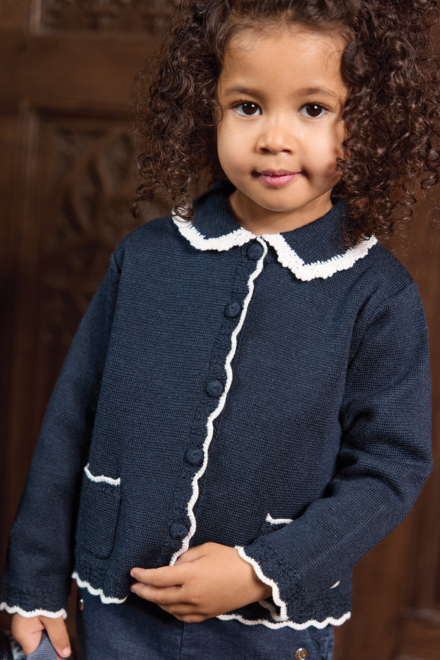 Cardigan - Navy Wool Peter pan collar Embrodery English - Image principale