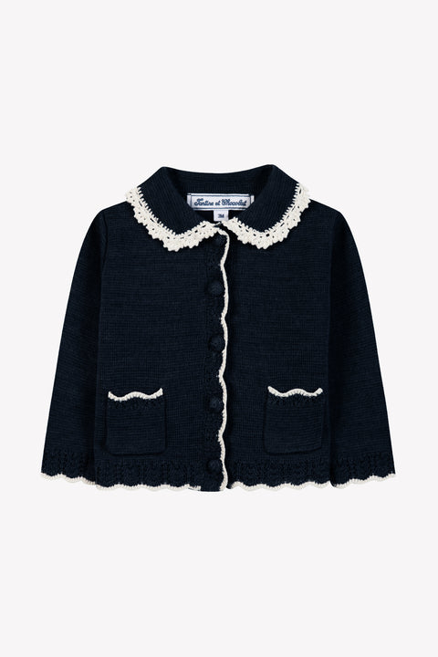 Cardigan - Navy Wool Peter pan collar Embrodery English - Image principale