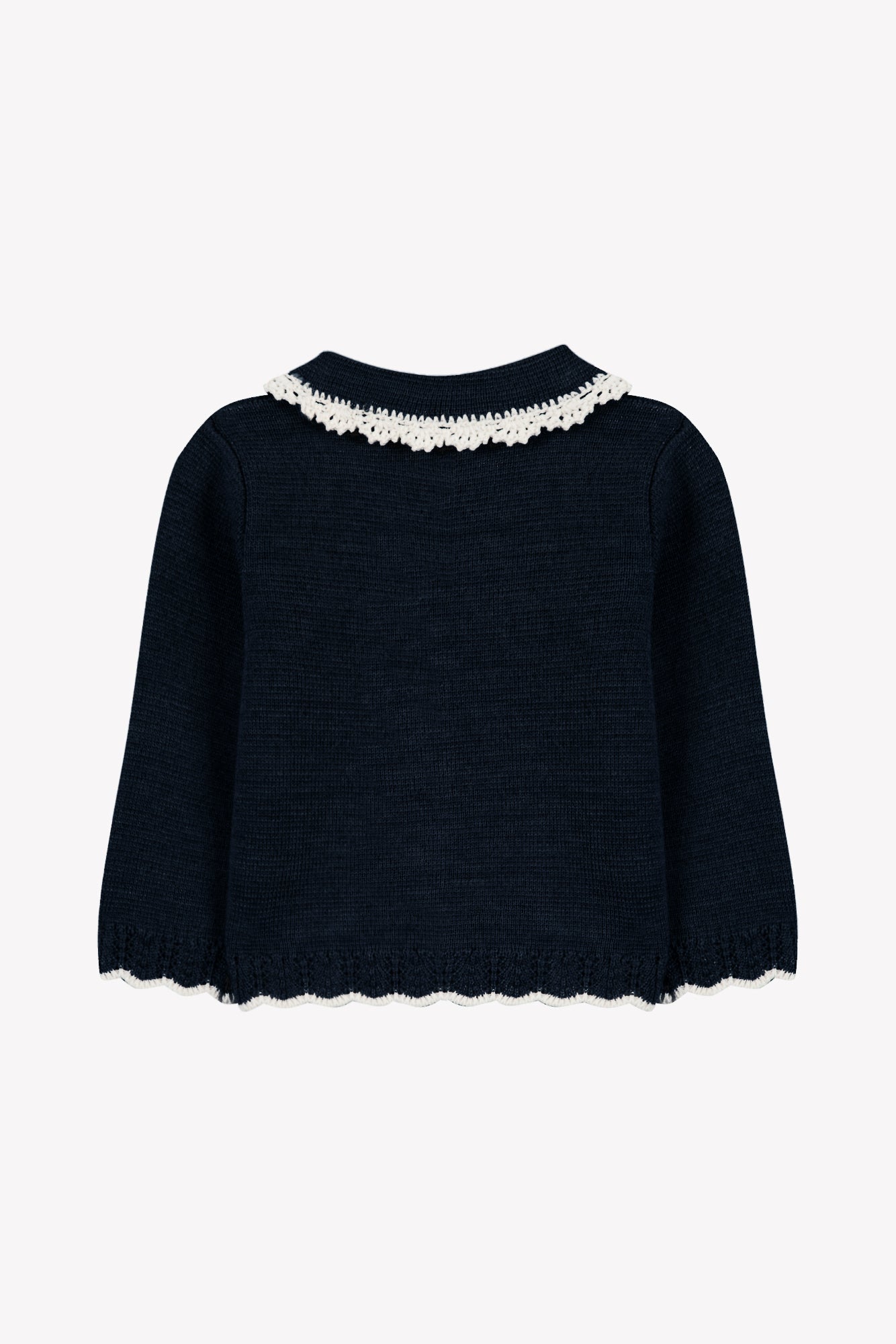 Cardigan - Blu navy Lana Colletto Claudine Ricamo Inglese