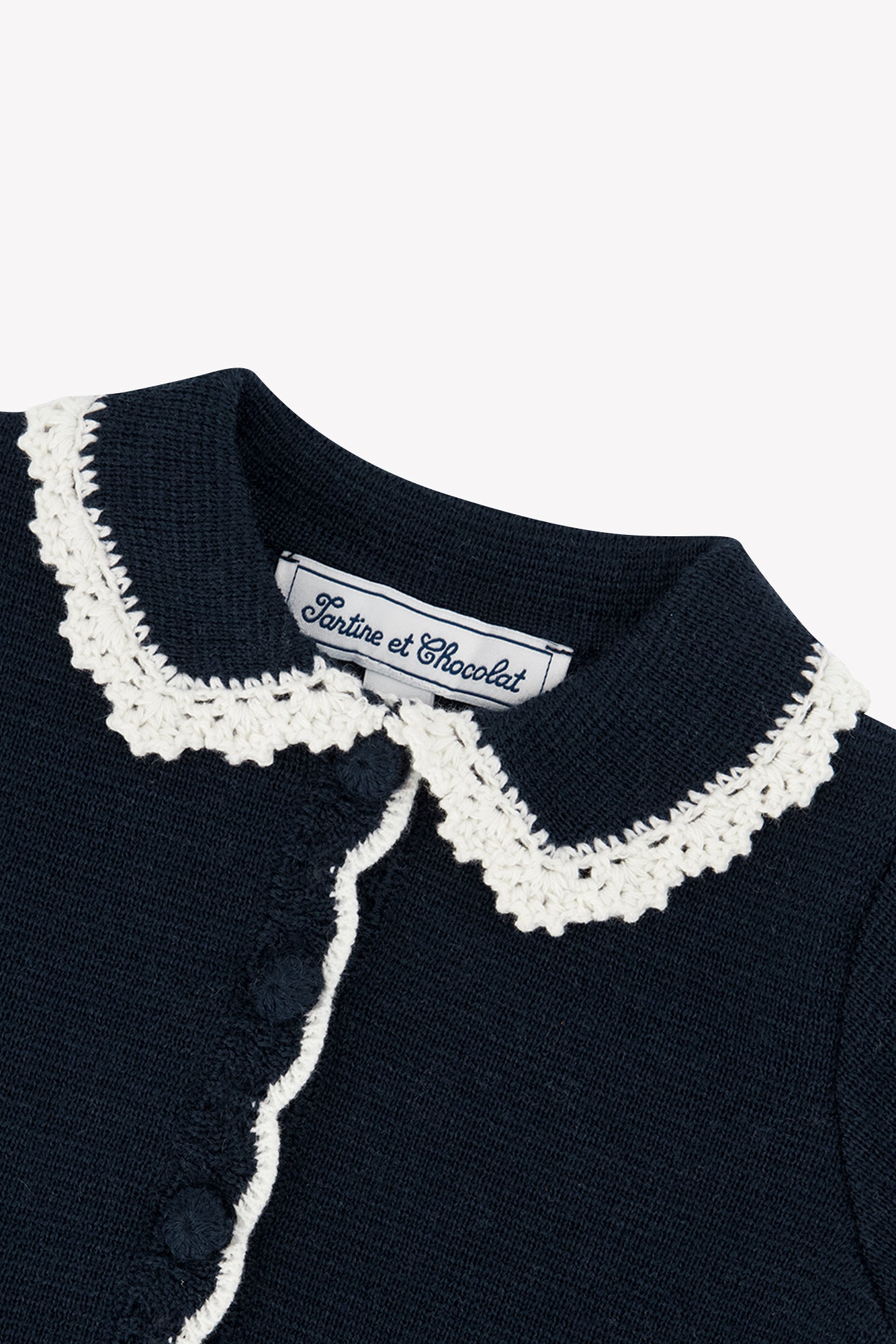 Cardigan - Blu navy Lana Colletto Claudine Ricamo Inglese