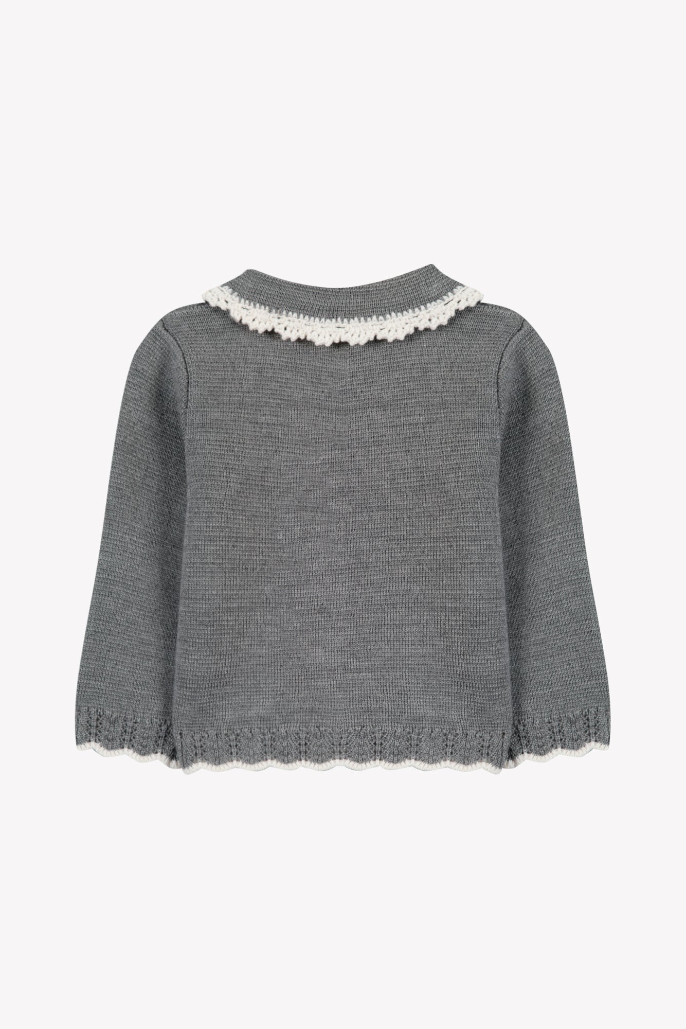 Cardigan - Gris chiné laine col claudine broderie anglaise