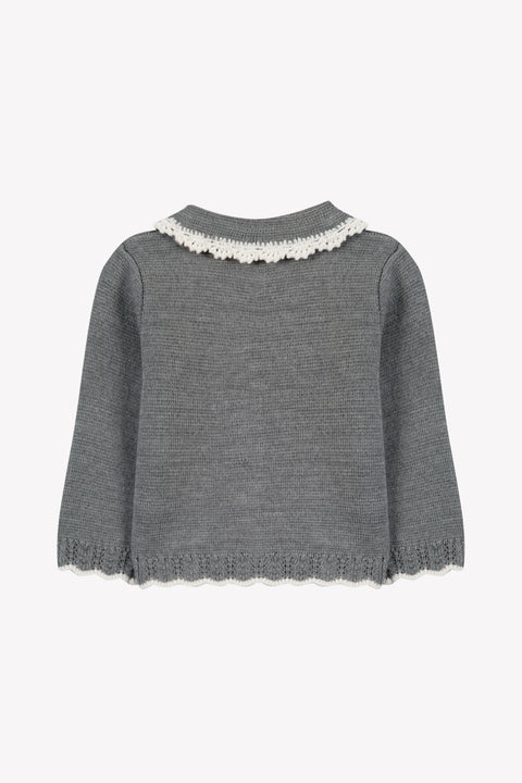Cardigan - Grigio erica Lana Colletto Claudine Ricamo Inglese - Image principale