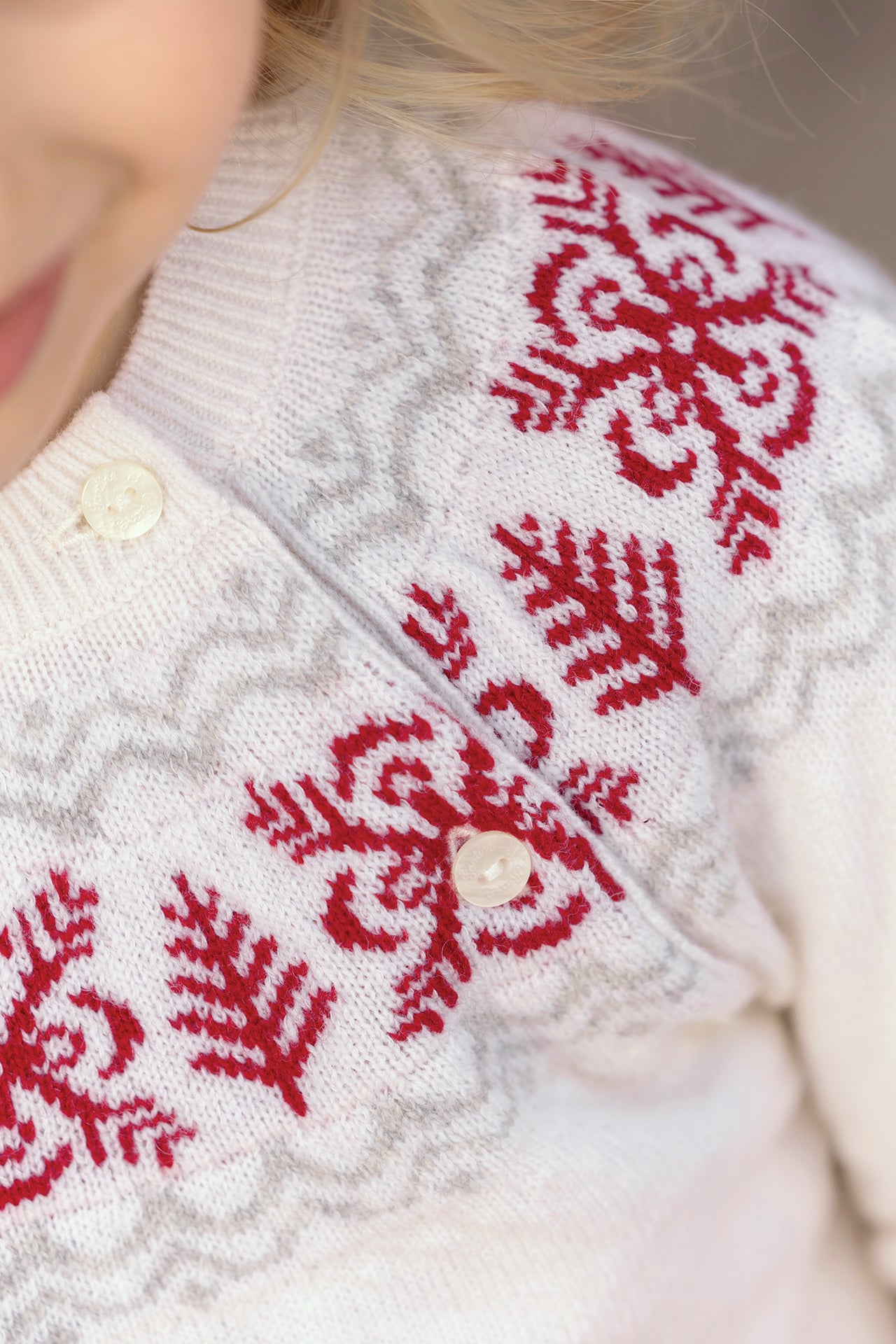 Pullover - Ecru Wolle Schneeflockenmuster