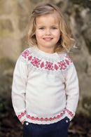 Pullover - Ecru Wolle Schneeflockenmuster