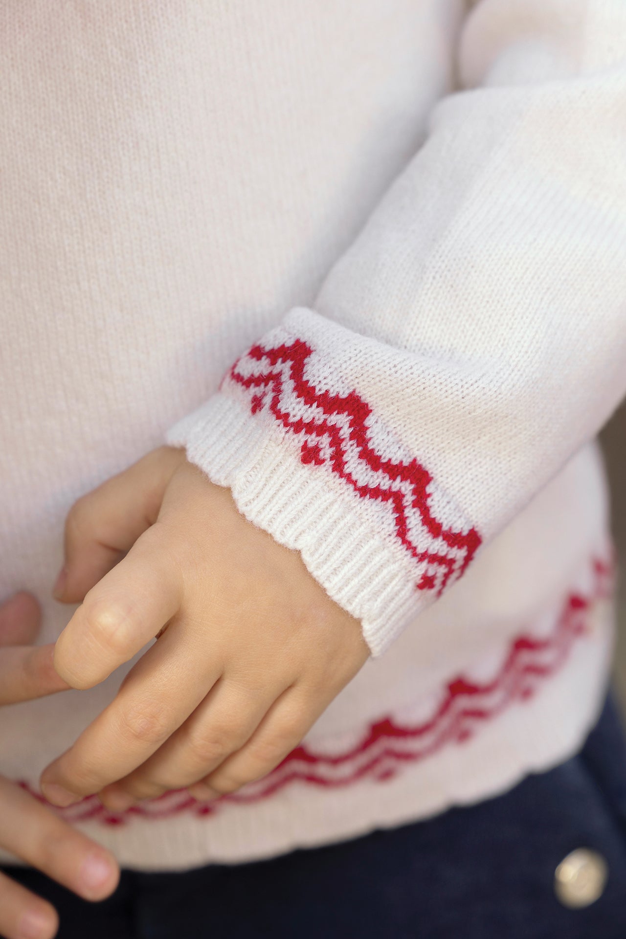 Pullover - Ecru Wolle Schneeflockenmuster