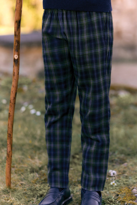 Trousers - Navy cotton Check - Image principale