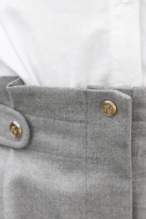 Pantalon - Gris chiné coton plis plats - Image principale