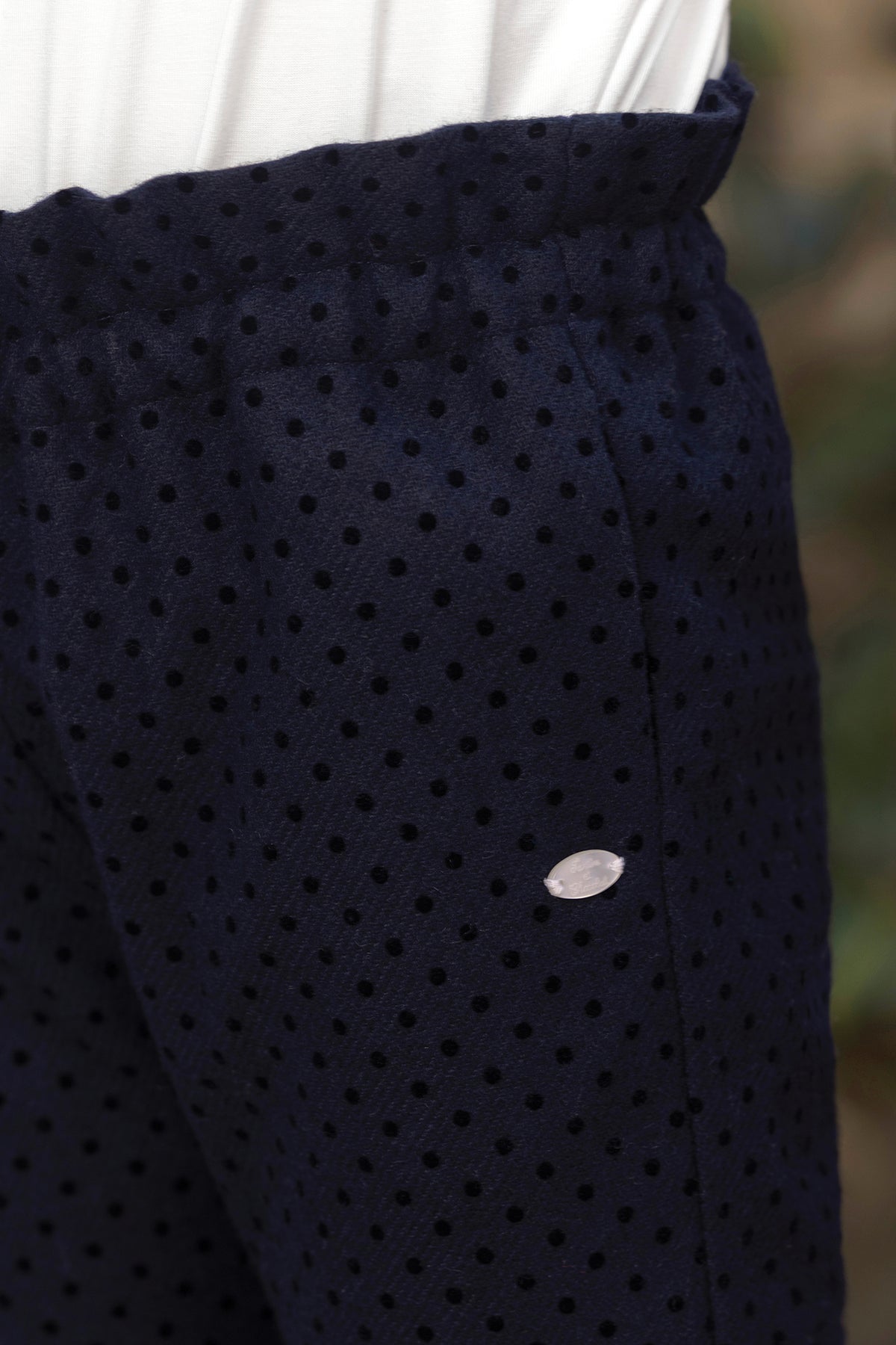 Broek - Navy wol stippenpatroon