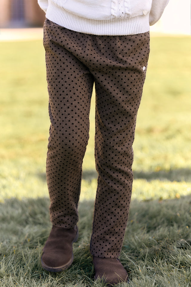 Pantalon - Brun laine motif pois - Image principale