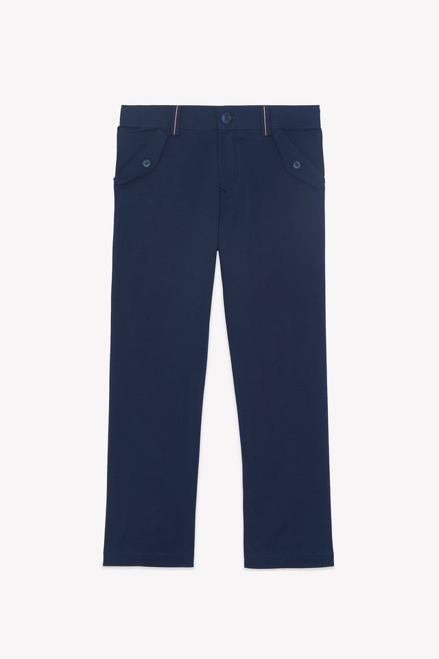 Pantalon - Azul marino algodon Ribete Cinturón - Image principale