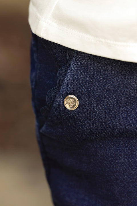 Pantalon - Azul marino algodon Festoneado - Image principale