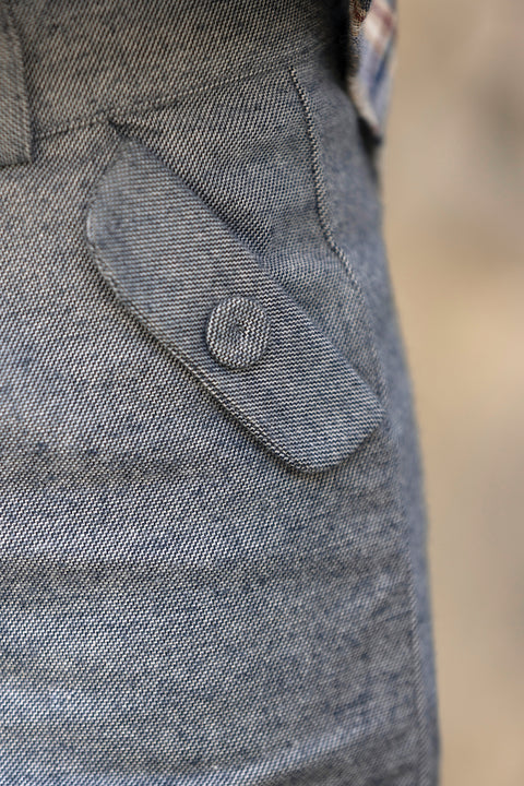Pantalon - Azul marino algodon Plisado - Image principale