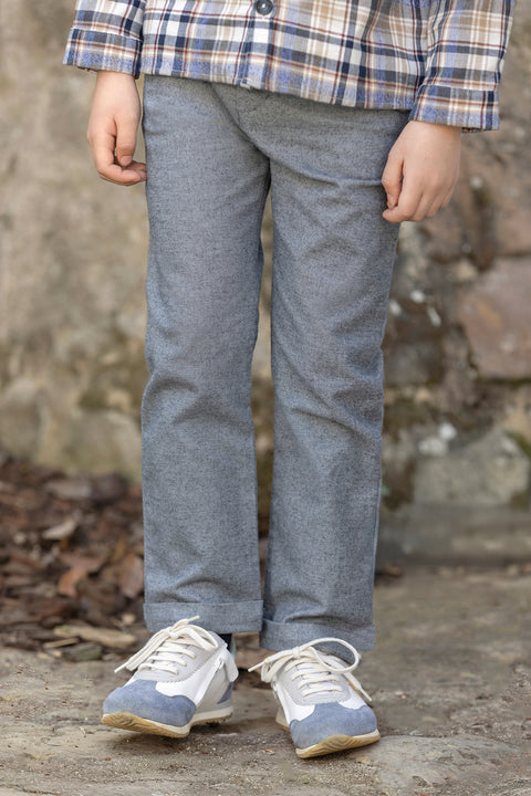 Trousers - Navy cotton Pleats - Image principale