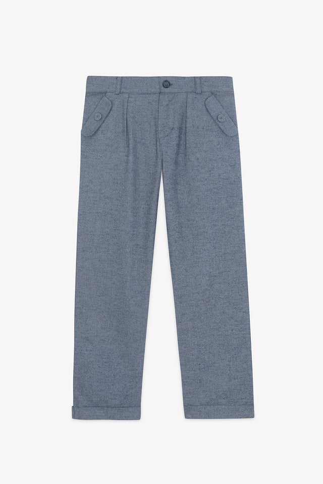 Trousers - Navy cotton Pleats - Image principale