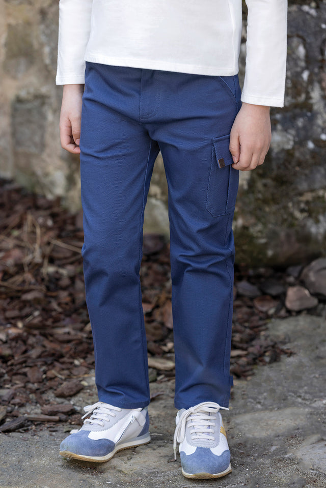 Pantalon - Algodón texturizado índigo - Image principale