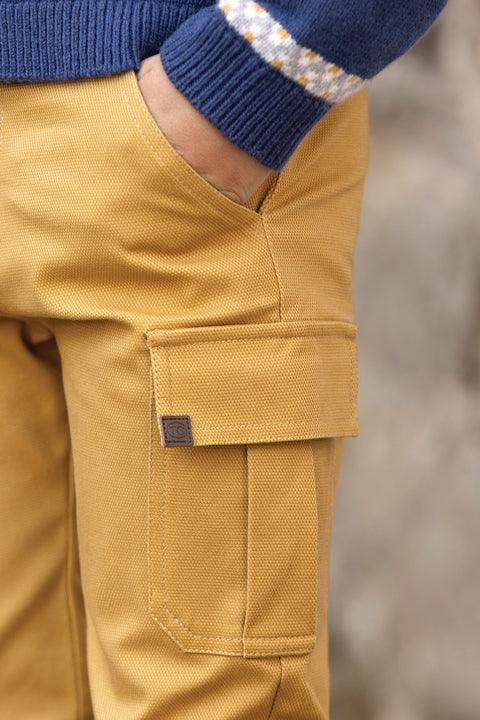 Pantalon - Algodón texturizado mostaza - Image principale