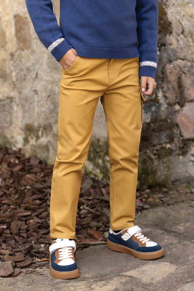Pantalon - Algodón texturizado mostaza - Image principale