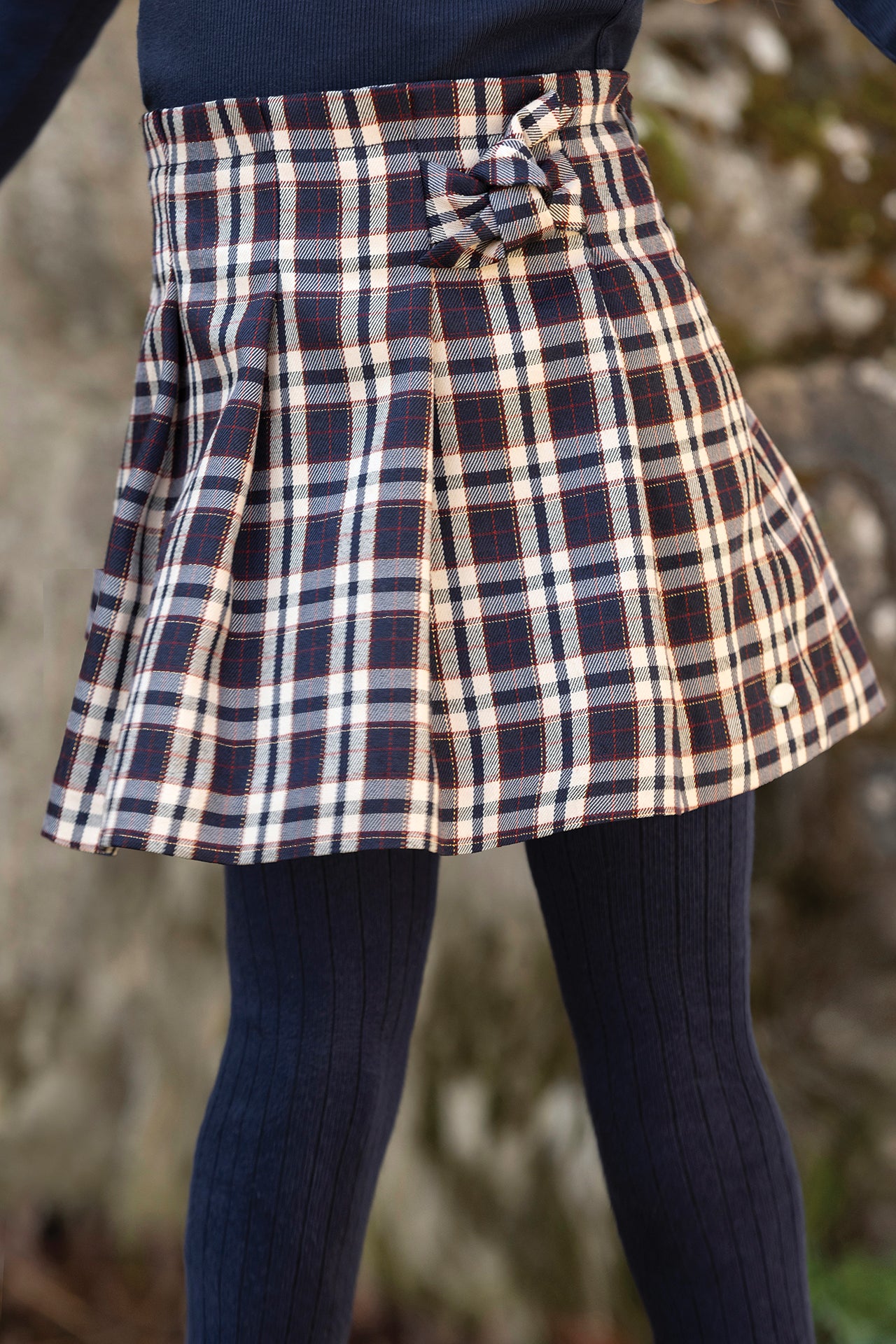 Skirt - Navy Check Bow
