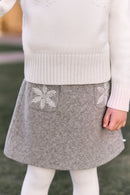 Jupe - Gris chiné laine broderie flocons