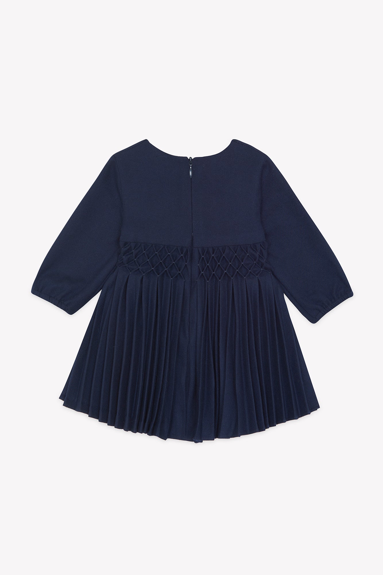 Vestido - Azul marino Cuello redondo Plisado platos
