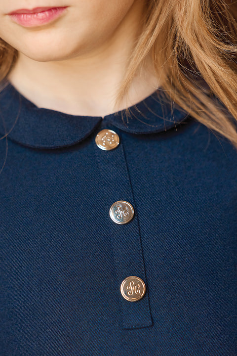 Robe - Marine col claudine plis plats - Image principale
