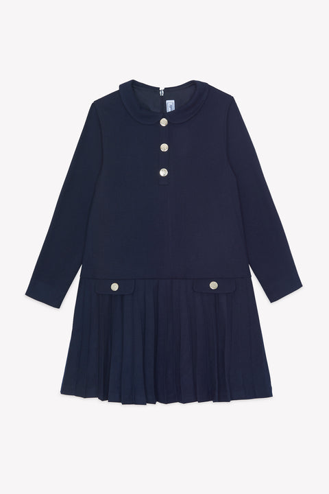 Robe - Marine col claudine plis plats - Image principale