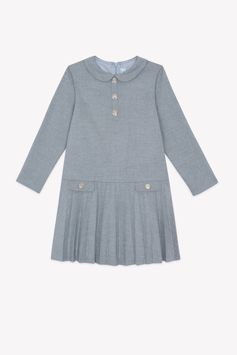 Robe - Gris chiné col claudine plis plats - Image principale