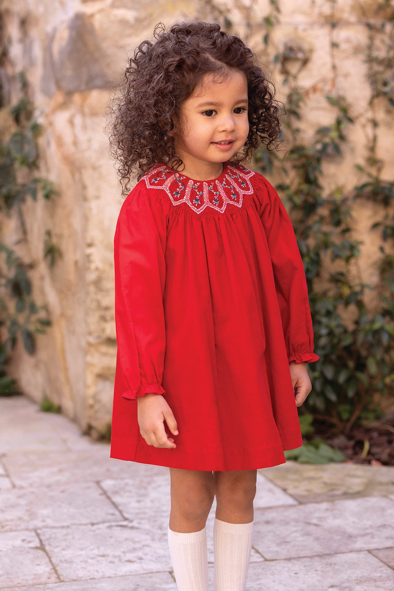 Vestito - Fiorellini in cotone color ciliegia