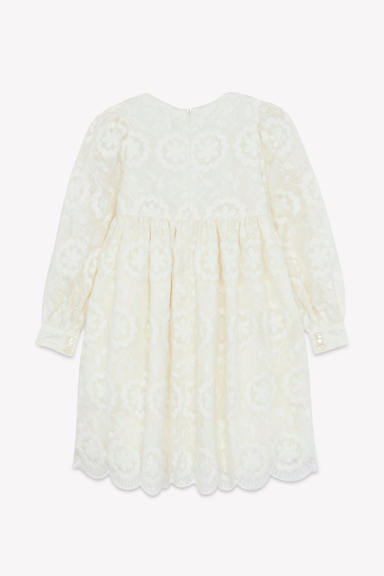 Dress - Ecru Round neck embroidery